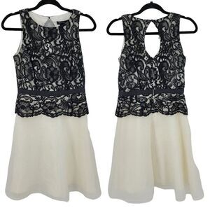 WHBM Cocktail Fit & Flare Mini Dress 2 Black Lace Peplum Bodice White Organza